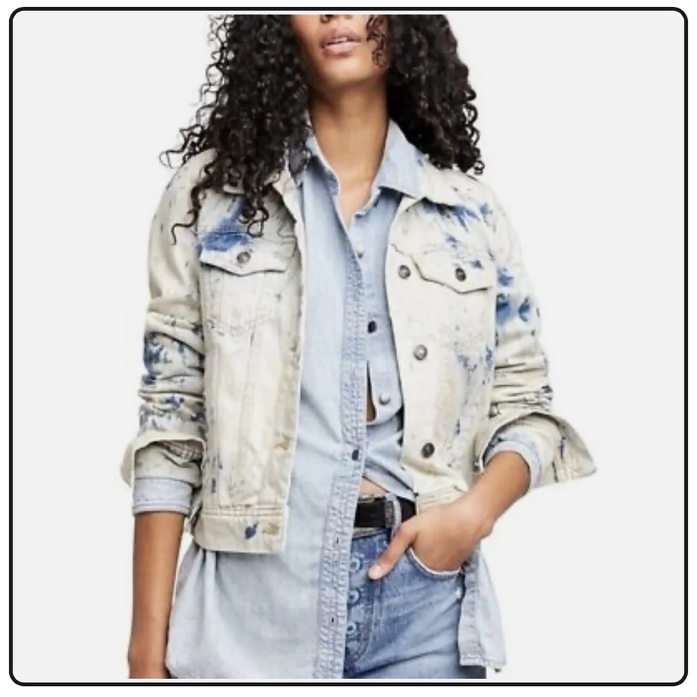 Free People Rumors Jones Tie Dye Blue Denim Jean Jacket Size XS EXTRA SMALL - Picture 1 of 10
